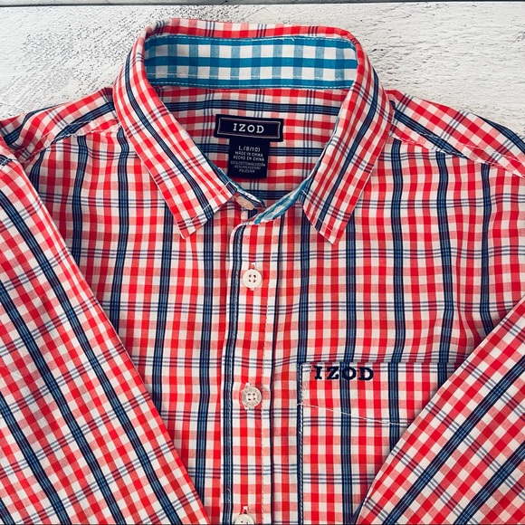 Izod Boys Plaid Button Down Shirt Size L (8-10) - Picture 2 of 7